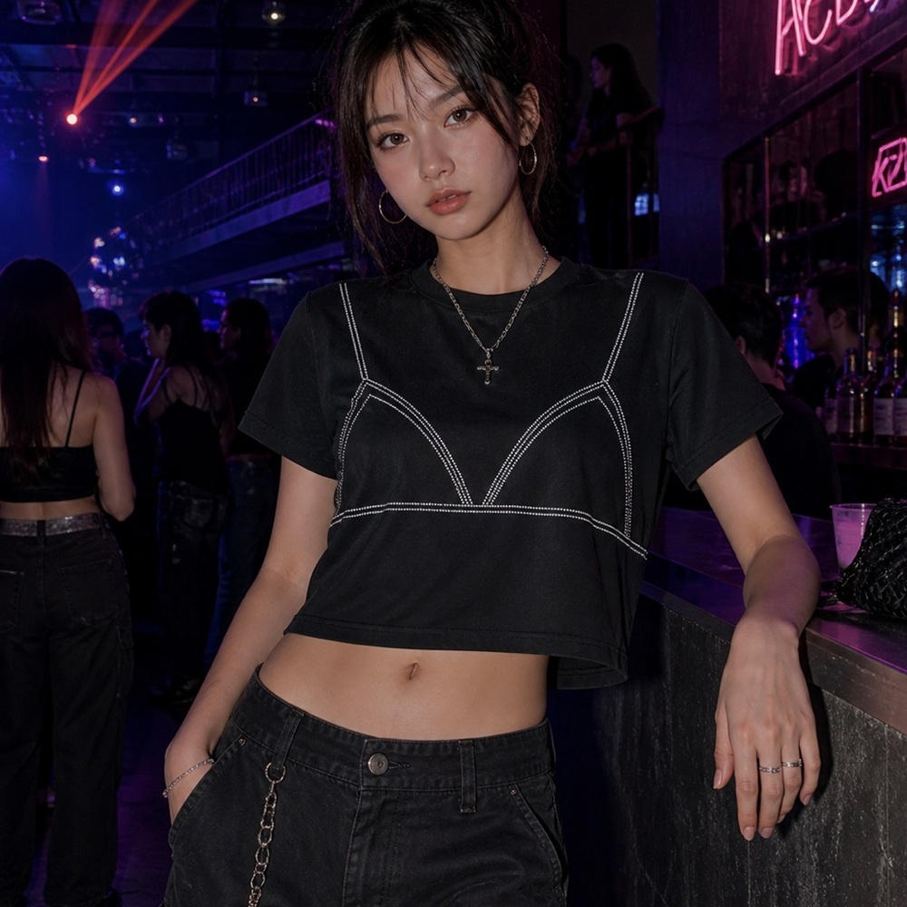 AKIRA Black Crop Top with rhinestone bra image L